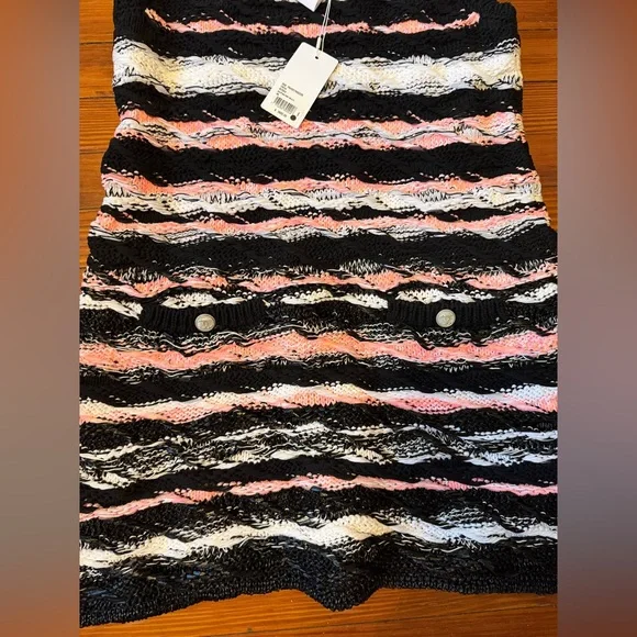 Auth. NWT CHANEL Spring Summer 20S Pink White and Black Multi Colored Dress SZ46 - Picture 3 of 8